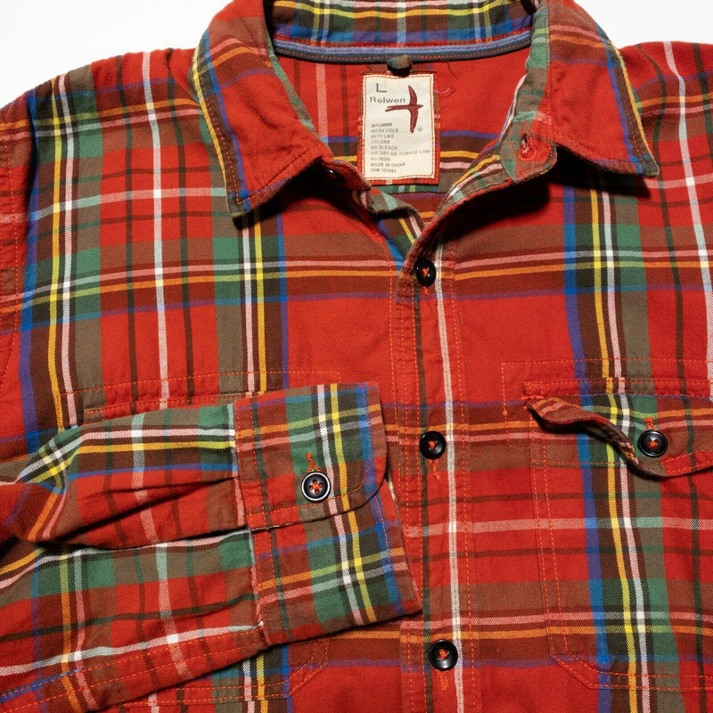 Relwen Flannel Shirt Red Green Tartan Plaid Button-Front Men's Large