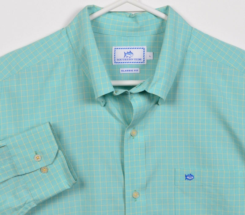 Southern Tide Men's Large Classic Fit Green Plaid Skipjack Button-Down Shirt