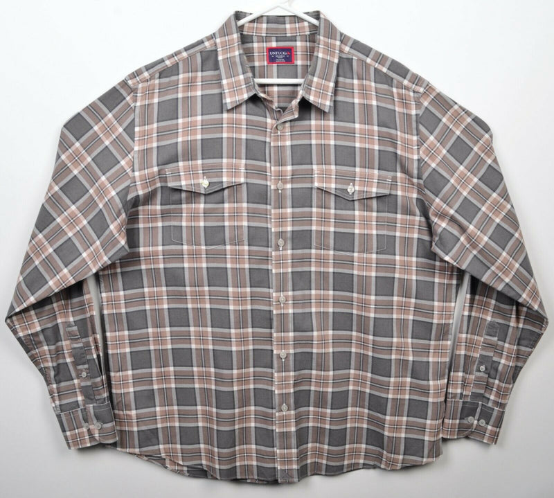 UNTUCKit Men's 2XL Slim Fit Gray Brown Plaid Long Sleeve Button-Front Shirt