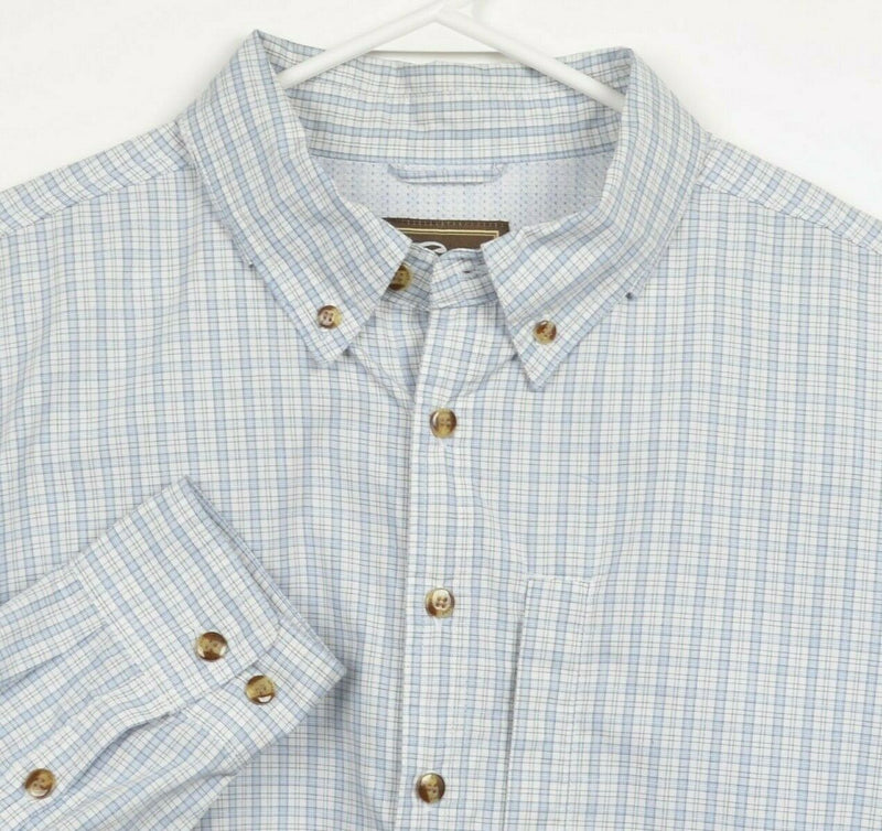 Drake Waterfowl Men's Large Vented Blue White Plaid Fishing Button-Down Shirt