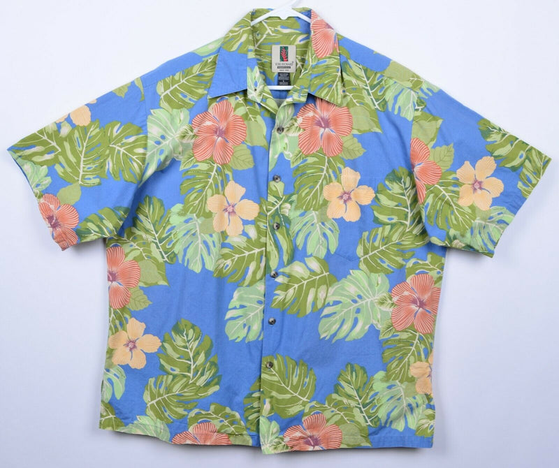 Tori Richard Men's Large Floral Palm Blue Cotton Hawaiian USA Aloha Shirt