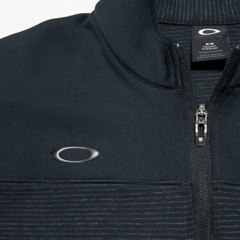 Oakley Men's Medium Regular Fit Black Two-Tone Striped 1/4 Zip Wicking Jacket