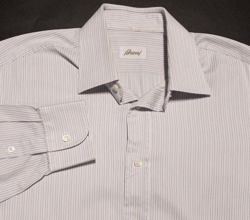 Brioni Men's Dress Shirt 16 (Large) Light Purple White Striped Italy Designer