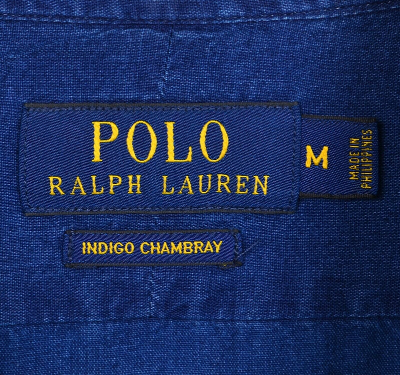 Polo Ralph Lauren Men's Medium Indigo Chambray Blue Denim Button-Front Shirt