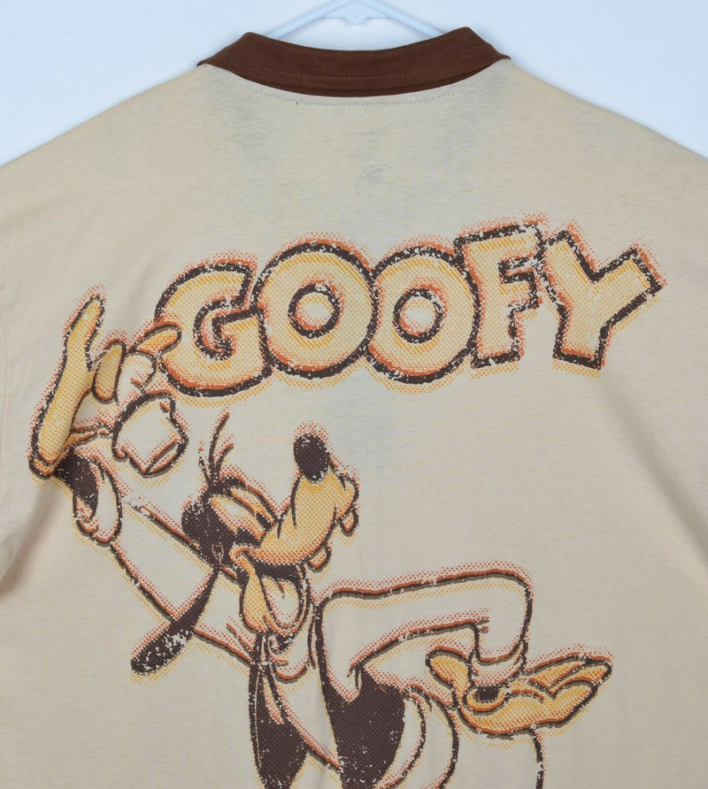 Disney Store Men's Sz XL Goofy Bowling Tan Brown Polo Shirt