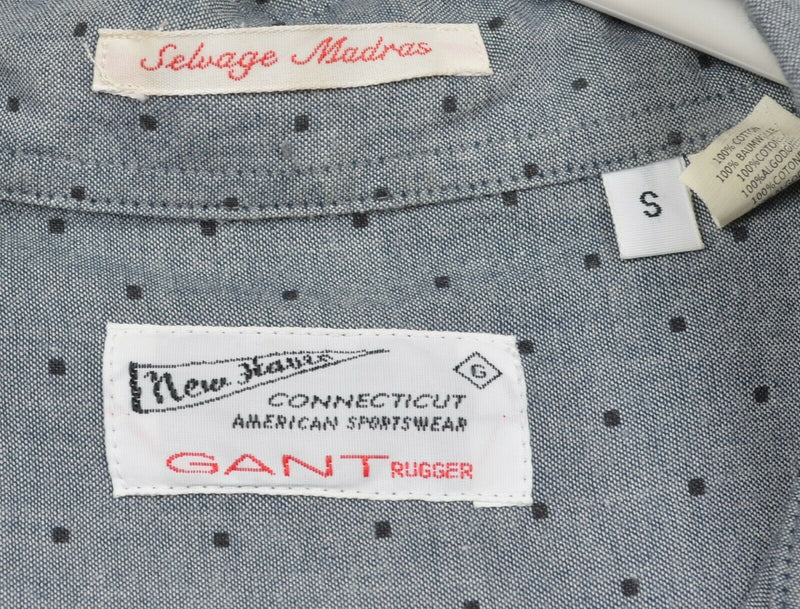GANT Rugger Men's Small Selvage Madras Gray Chambray Polka Dot Button-Down Shirt