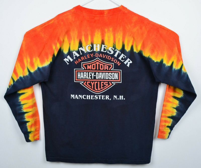 Vintage Harley-Davidson Men's Sz Large Tie Dye Flames Orange Long Sleeve T-Shirt