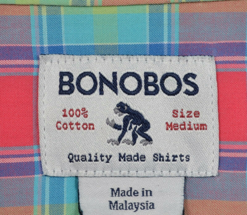 Bonobos Men's Medium Pink Aqua Blue Plaid Casual Long Sleeve Button-Down Shirt
