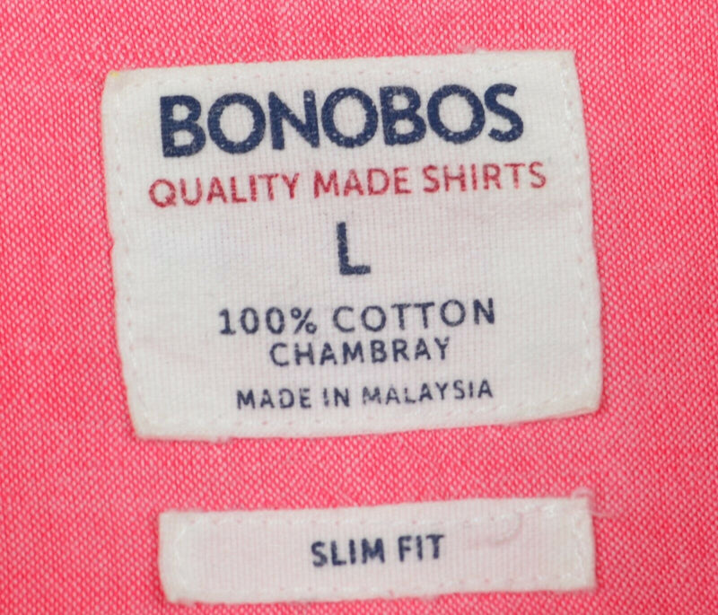 Bonobos Men's Large Slim Fit Chambray Pink/Red Long Sleeve Button-Down Shirt