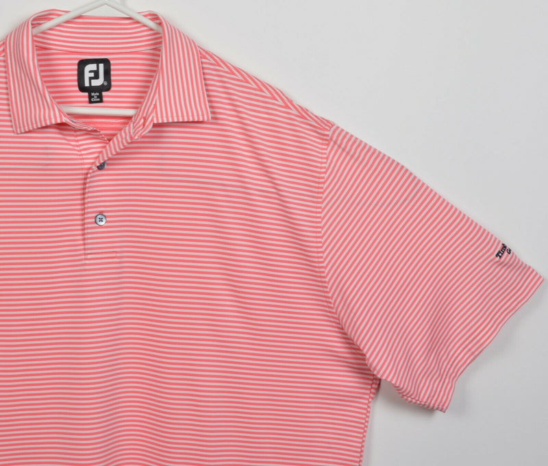 FootJoy Men's XL Pink White Striped FJ Golf Wicking Performance Polo Shirt