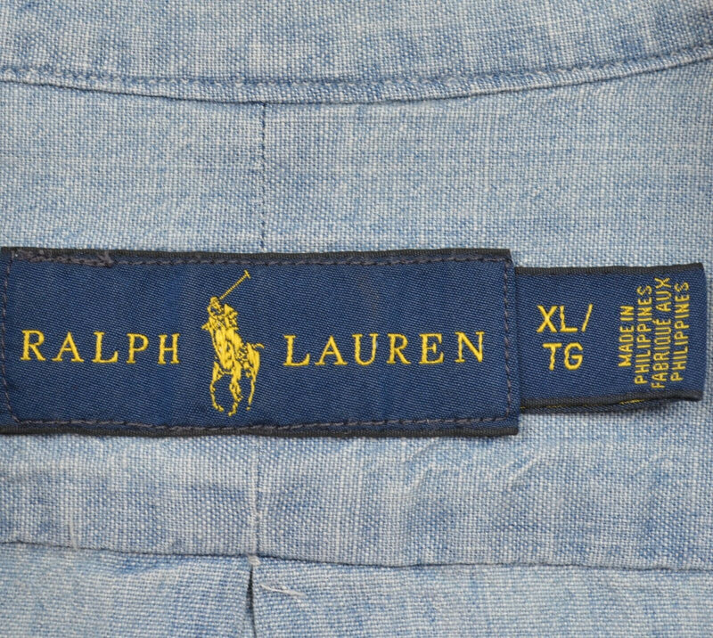 Polo Ralph Lauren Men's XL Blue Chambray Pony Short Sleeve Button-Down Shirt