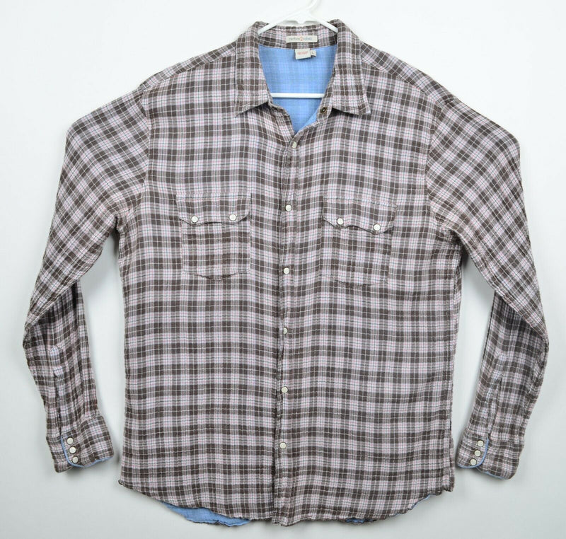 Carbon 2 Cobalt Men's Sz Large Pearl Snap Brown Plaid Western Flannel Shirt