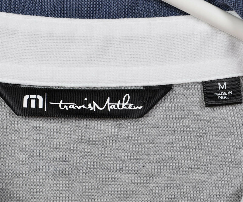 Travis Mathew Men's Medium Heather Gray Navy Collar Pima Cotton Golf Polo Shirt