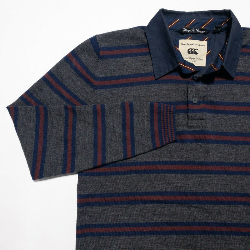 Canterbury of New Zealand Men's Medium 100% Wool Striped Long Sleeve Polo Shirt