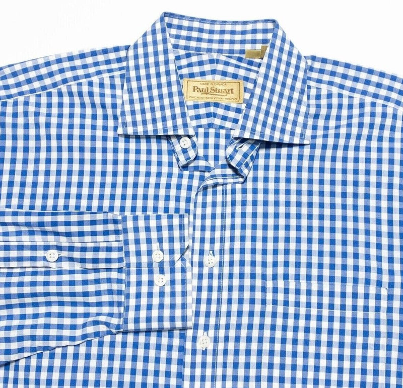 Paul Stuart Dress Shirt 16 Regular Men's Blue White Gingham Check Canada