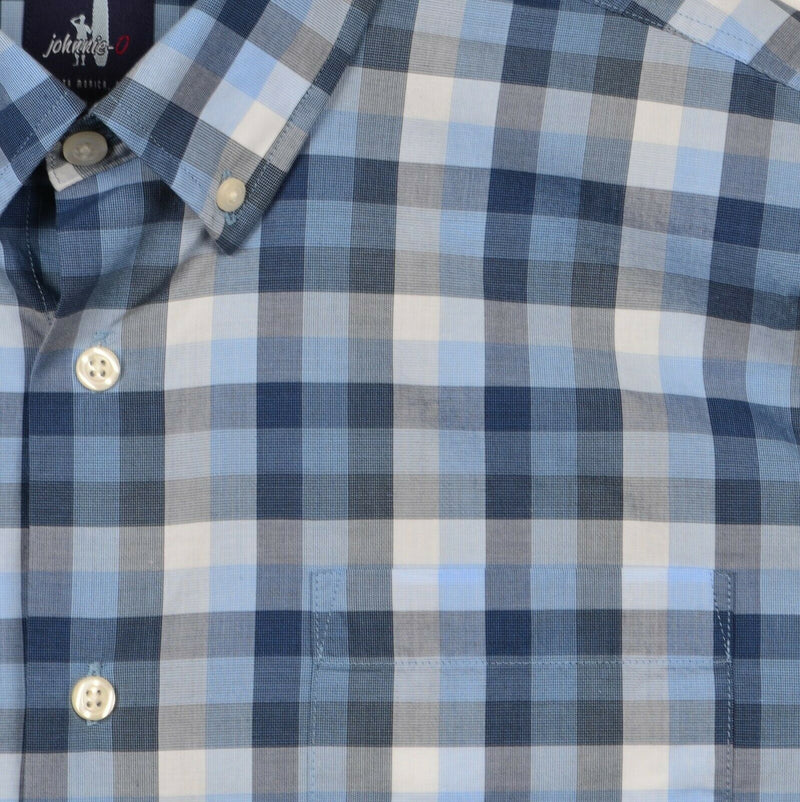 Johnnie-O Men's Sz Medium Blue Gray Plaid Check Preppy Button-Down Shirt
