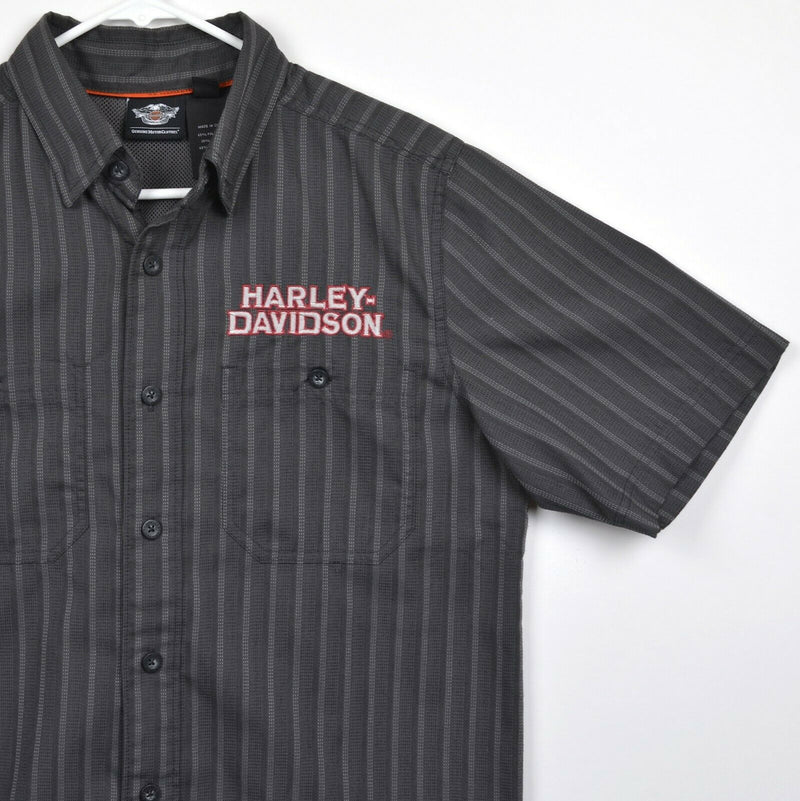 Harley-Davidson Men's Sz Small Vented Gray Striped Garage Mechanic Biker Shirt