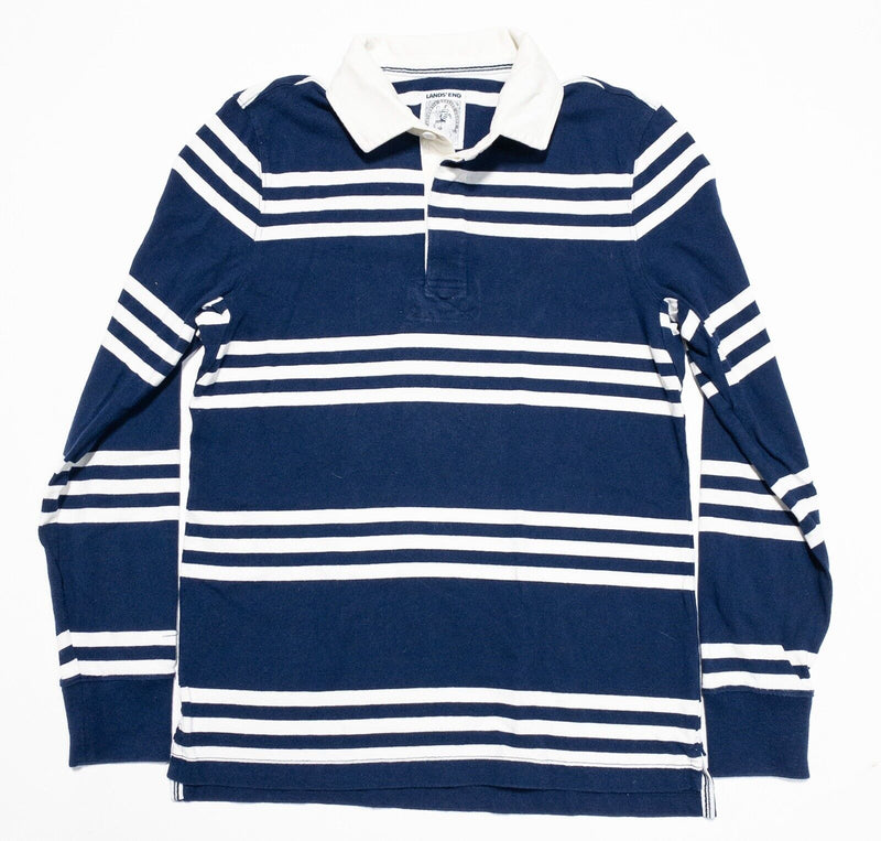 Lands' End Rugby Small Men's Polo Shirt Blue Striped Long Sleeve Preppy Sports