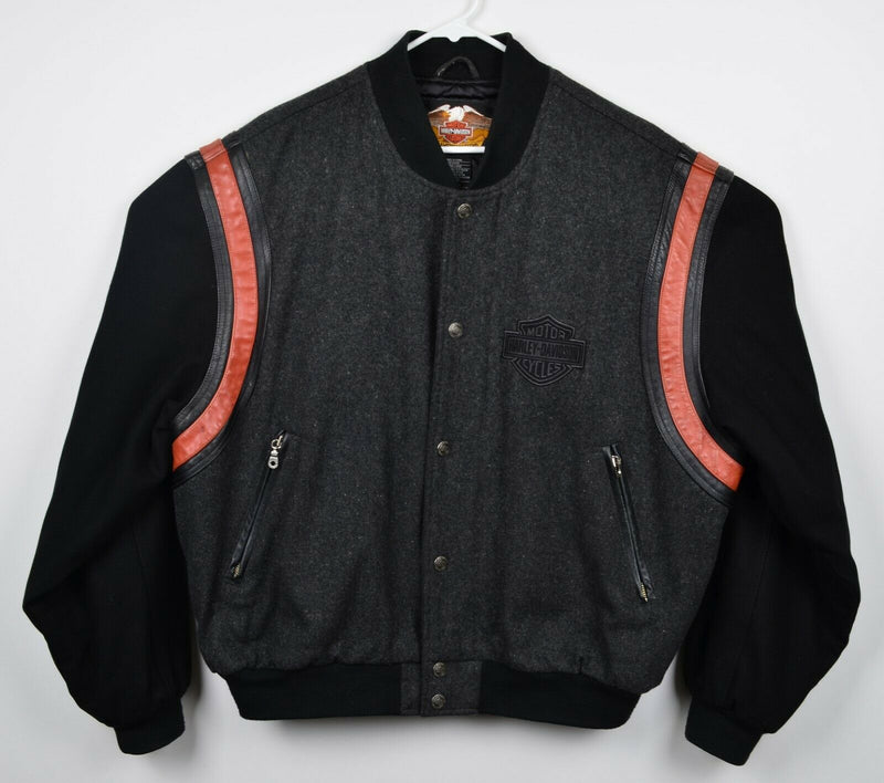 Harley-Davidson Men's XL Wool Leather Trim Quilt Lined Snap Letterman Jacket