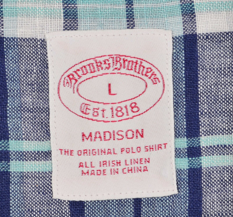 Brooks Brothers Men's Sz Large Irish Linen Madison Blue Plaid Baird McNutt Shirt