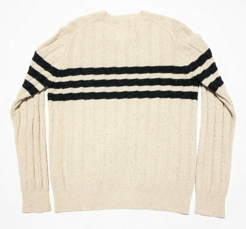 VINCE. Sweater Men's Large Wool Blend Cable-Knit Cream Striped V-Neck Pullover