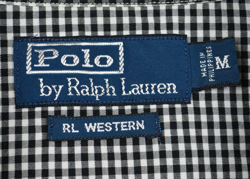 Polo Ralph Lauren Men's Medium RL Western Pearl Snap Black Gingham Check Shirt