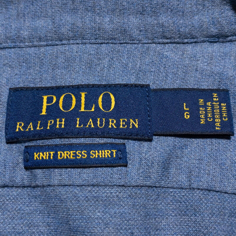 Polo Ralph Lauren Knit Dress Shirt Men's Large Long Sleeve Embroidered Pony Blue