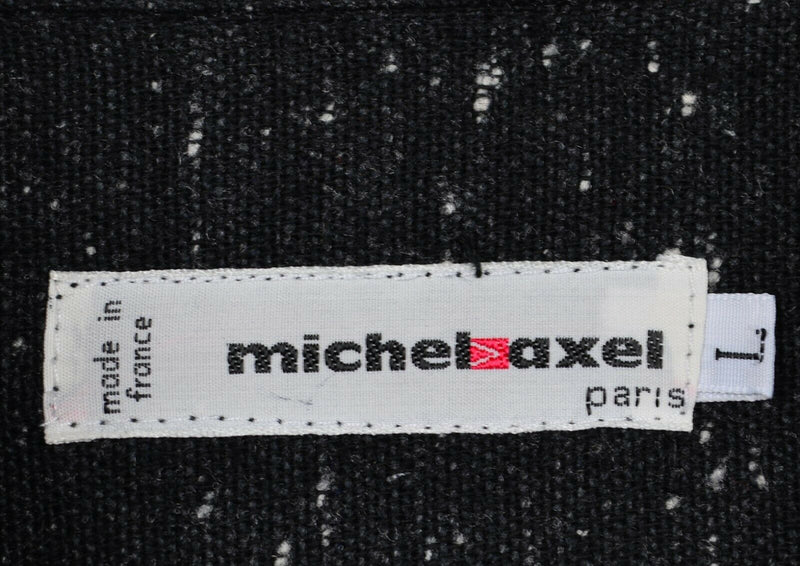 Michel Axel Men's Large Black Made in France Wool? Designer Button-Down Shirt