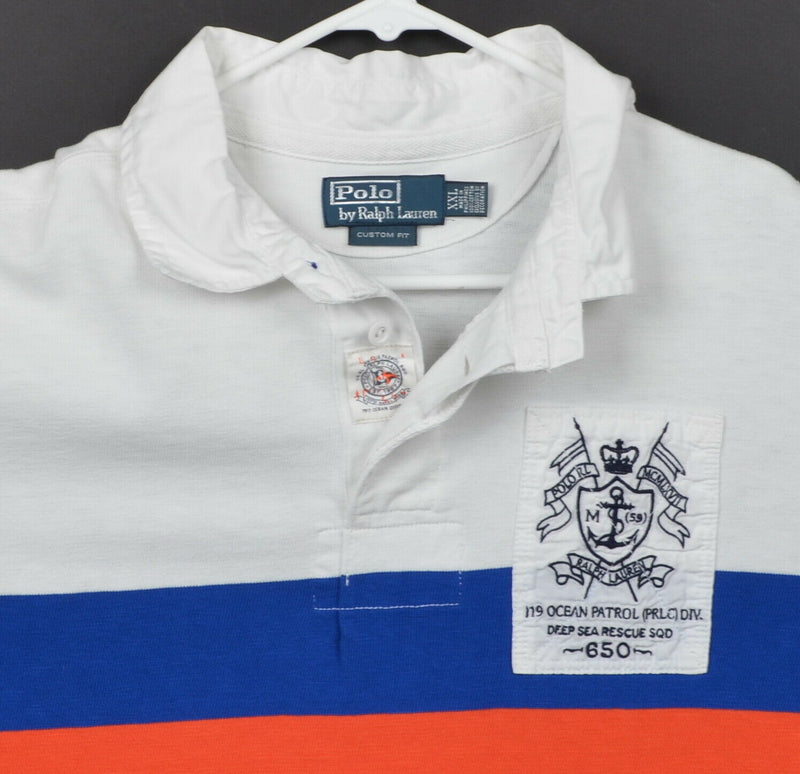 Polo Ralph Lauren Men's Sz 2XL Custom Fit Striped Rugby Ocean Patrol White Shirt
