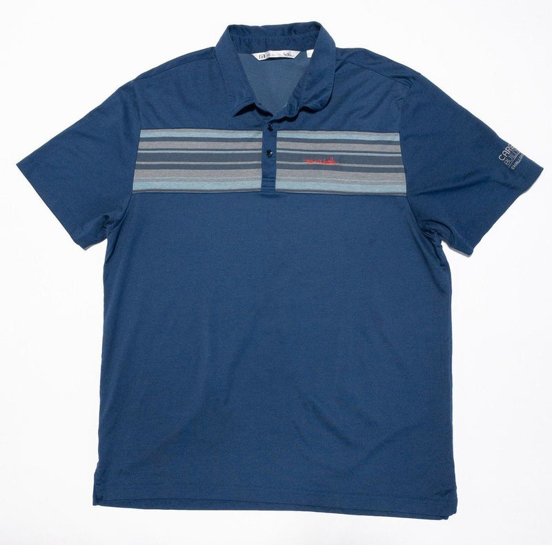 Travis Mathew Polo XXL Men's Golf Shirt Blue Gray Striped Short Sleeve 2XL