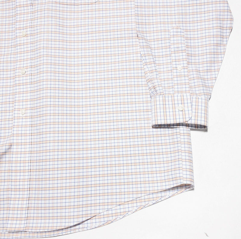 L.L.Bean Men's 17-33 Wrinkle-Free Classic Oxford Cloth Shirt White Orange Plaid