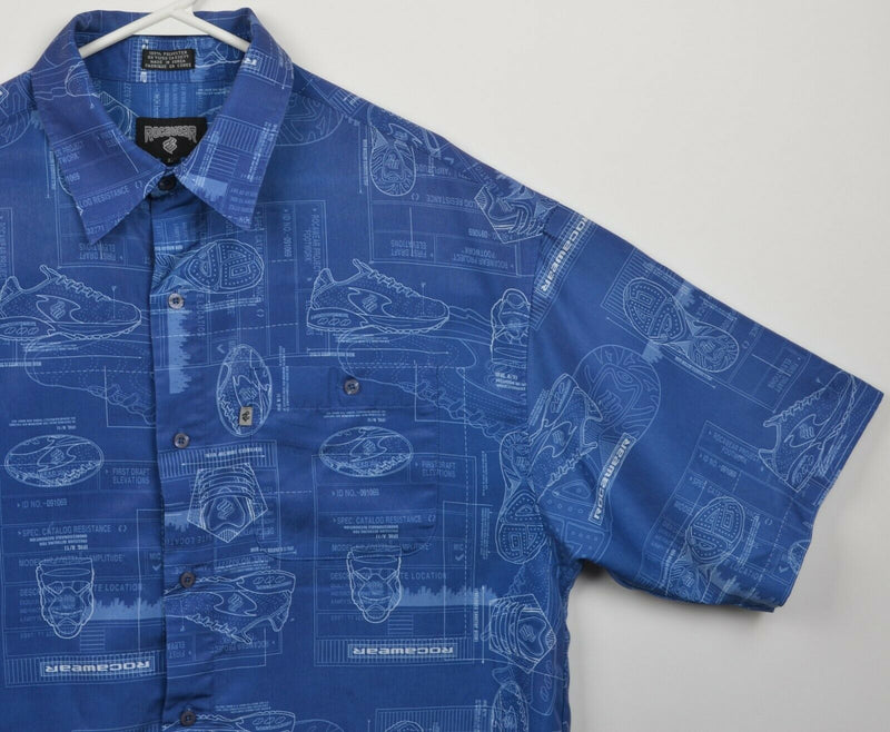 Rocawear Men's Large Sneaker Blueprint Button-Front Polyester Y2K Camp Shirt