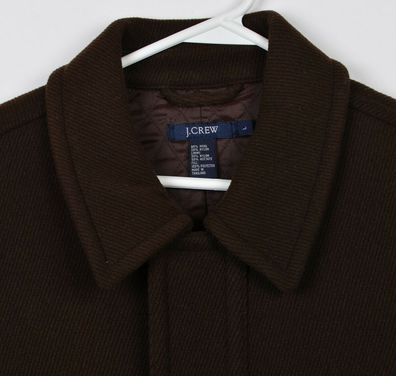 J. Crew Men's Large Wool Blend Quilt-Lined Insulated Chocolate Brown Coat