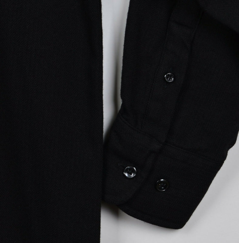 Johnston & Murphy Men's Large Wool Blend Solid Black Button-Front Flannel Shirt