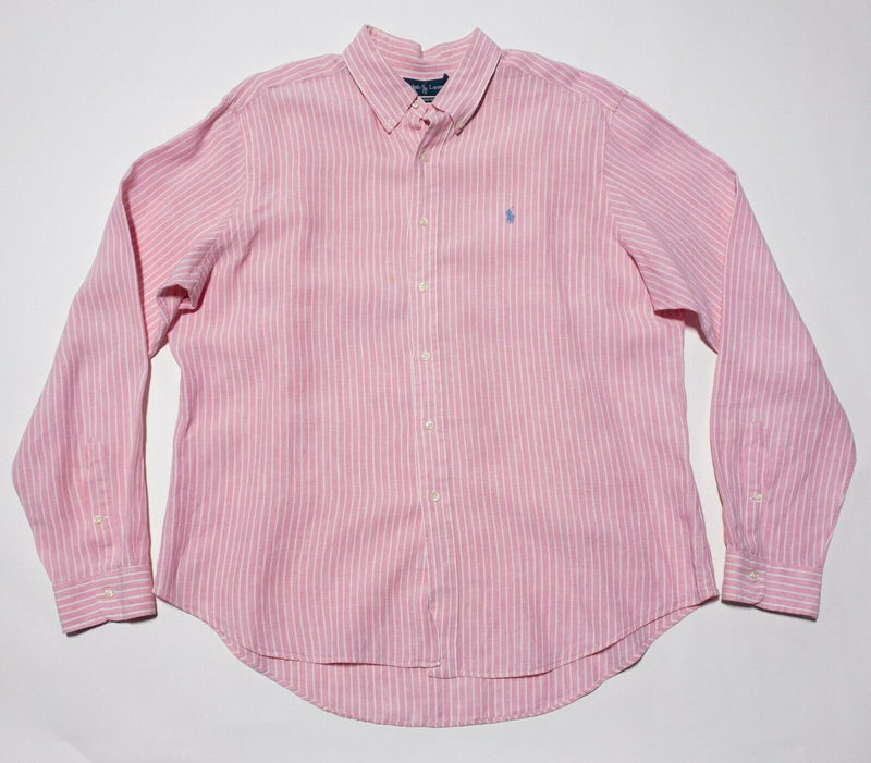 Polo Ralph Lauren 100% Linen Pink Striped Button-Down Shirt Men 2XL Classic Fit