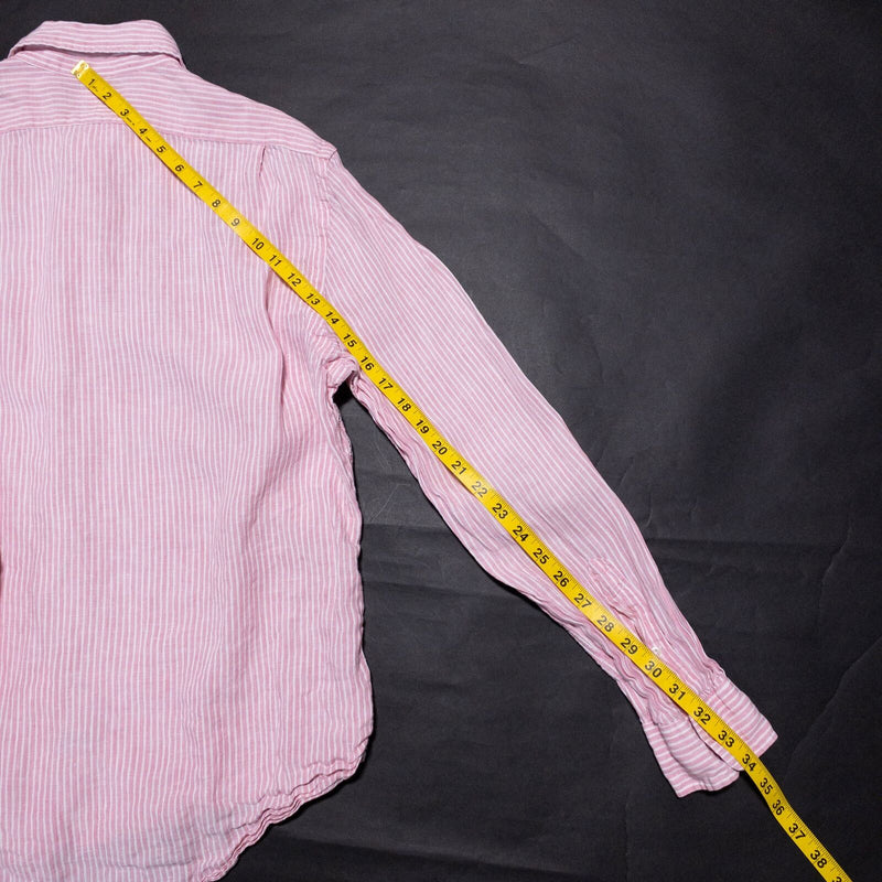 Polo Ralph Lauren Linen Shirt Men's Large Pink Striped Long Sleeve Button Preppy