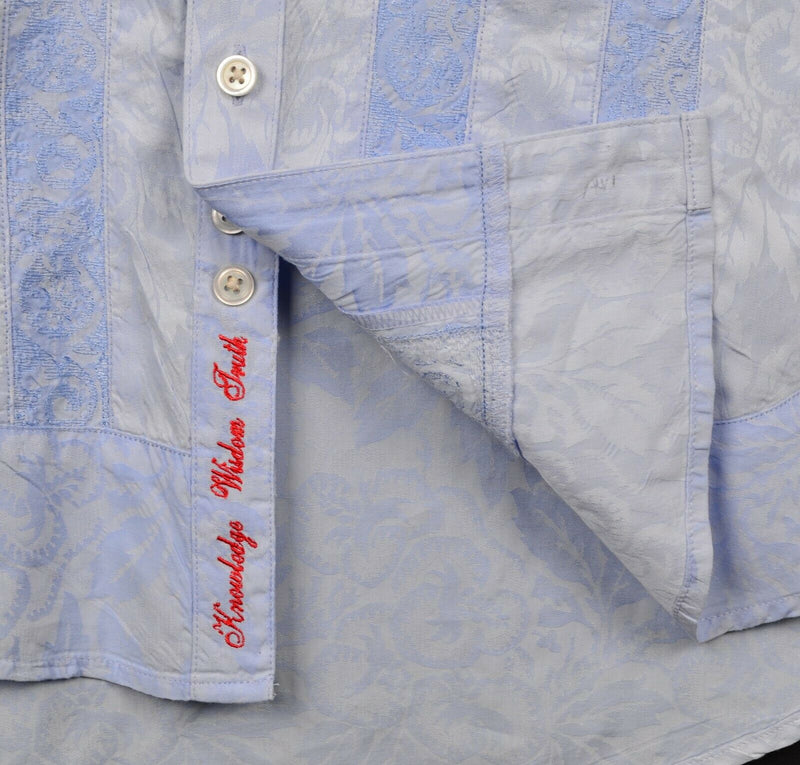 Robert Graham Men's Sz Medium Blue Striped Floral Paisley Flip Cuff Shirt