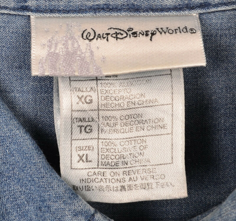 Walt Disney World Men's XL Denim Look Mickey Mouse Crest Button-Down Shirt