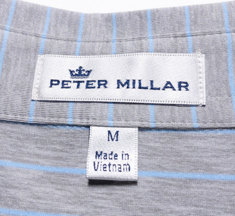 Peter Millar Golf Polo Shirt Men's Medium Gray Striped Halifax Stripe Stretch
