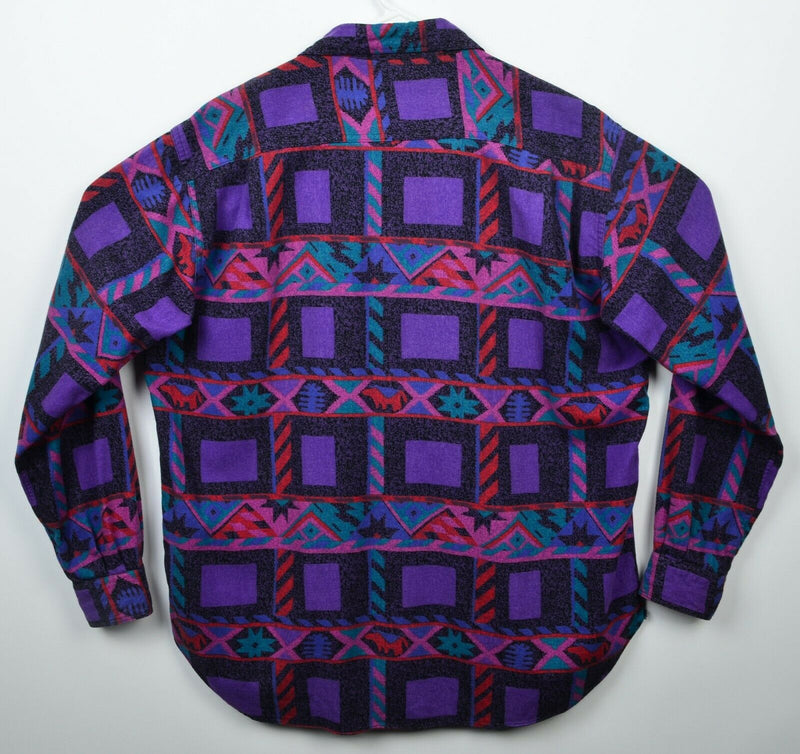 Benetton Men's Large Purple Pink Geometric Aztec Vintage USA Button-Front Shirt