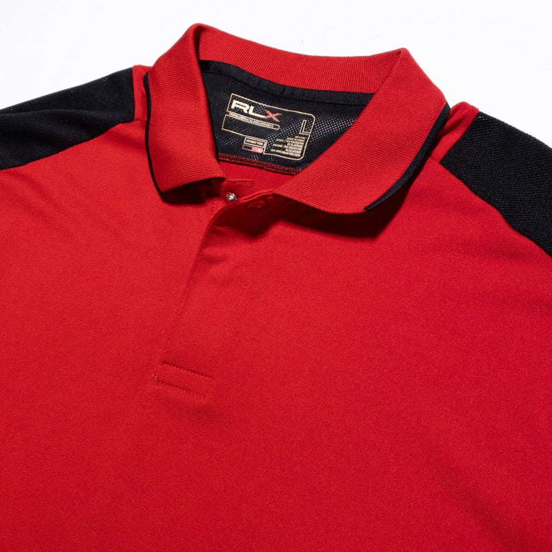 RLX Ralph Lauren Golf Polo Shirt Men's Large Red Snap Collar Wicking Stretch