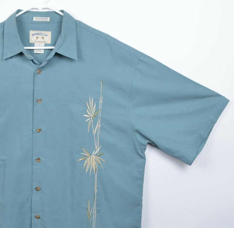 Bamboo Cay Men's Sz XL Rayon Blend Embroidered Bamboo Turquoise Hawaiian Shirt