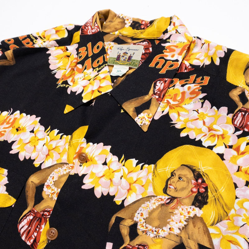 Reyn Spooner Hawawiian Shirt Men's XL Bloody Mary's Bora Bora Palm Lei Hula Girl
