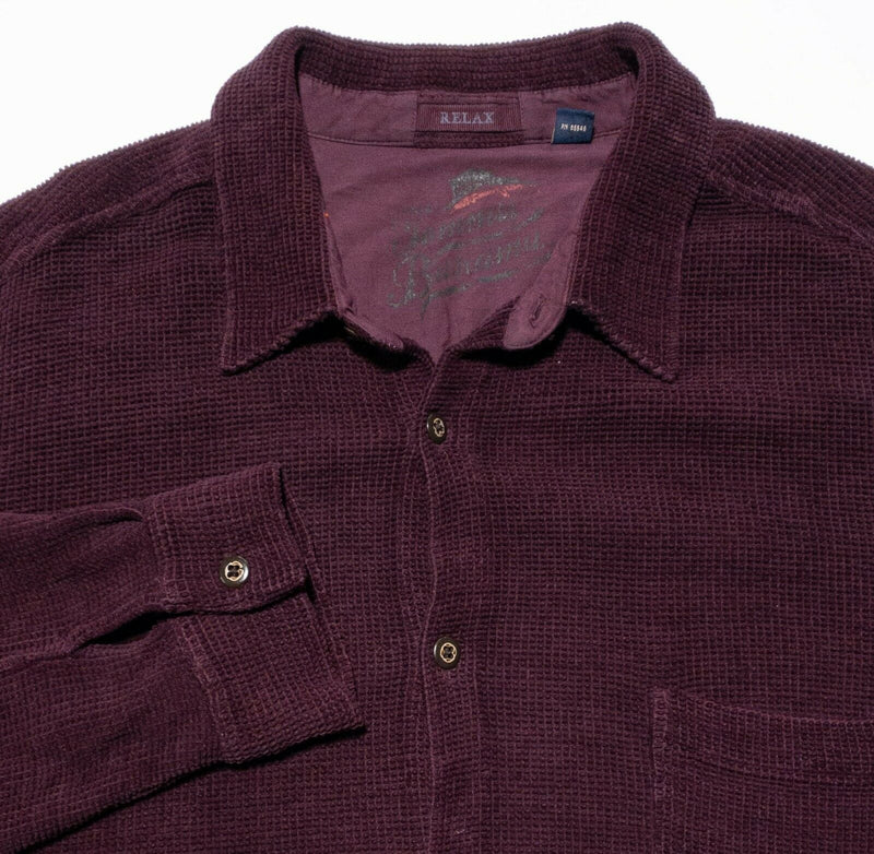Tommy Bahama Relax Waffle Knit Button-Front Shirt Maroon Purple Men's 2XL