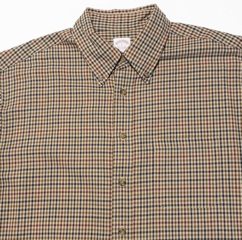 Brooks Brothers Brooksflannel Large Men's Wool Blend Shirt Check Long Sleeve