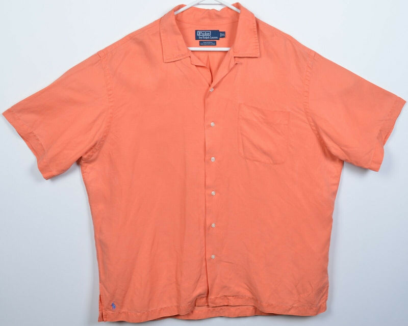 Polo Ralph Lauren Men's XL Coral Orange Silk Linen Blend Caldwell Camp Shirt