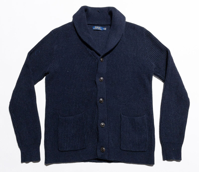 Polo Ralph Lauren Shawl Collar Cardigan Men's Medium Sweater Navy Blue Knit