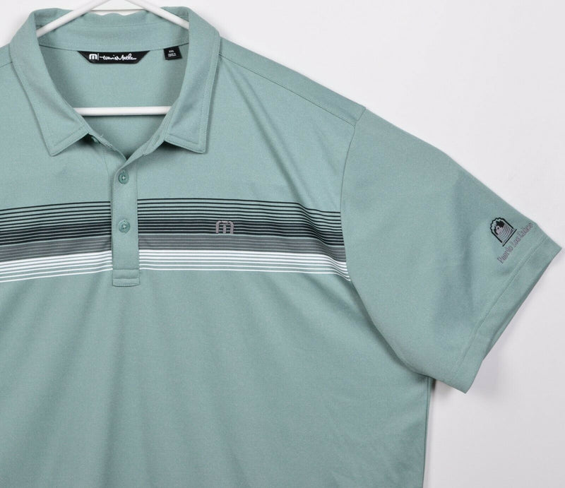 Travis Mathew Men's 2XL Green Striped Logo Polyester Wicking Golf Polo Shirt