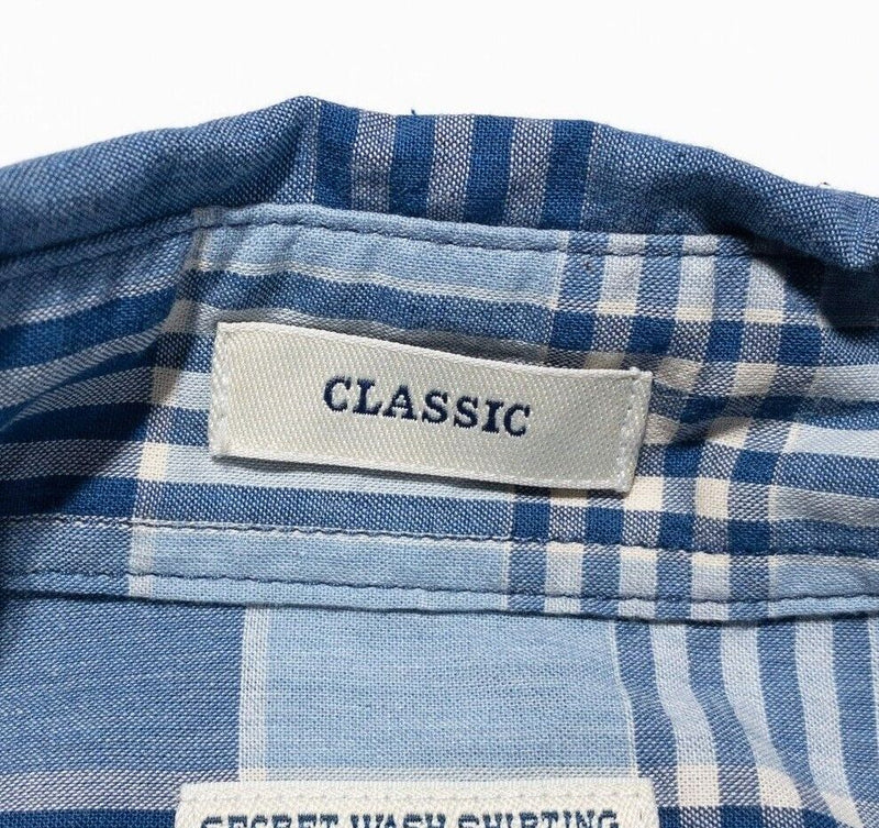 J. Crew Stretch Secret Wash Shirt Medium Classic Fit Mens Blue Plaid Long Sleeve