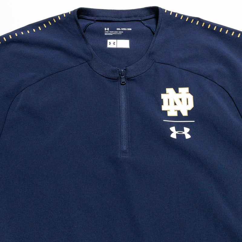 Notre Dame Under Armour Team Issue Jacket Men's 2XL Half-Zip Pullover Blue Irish